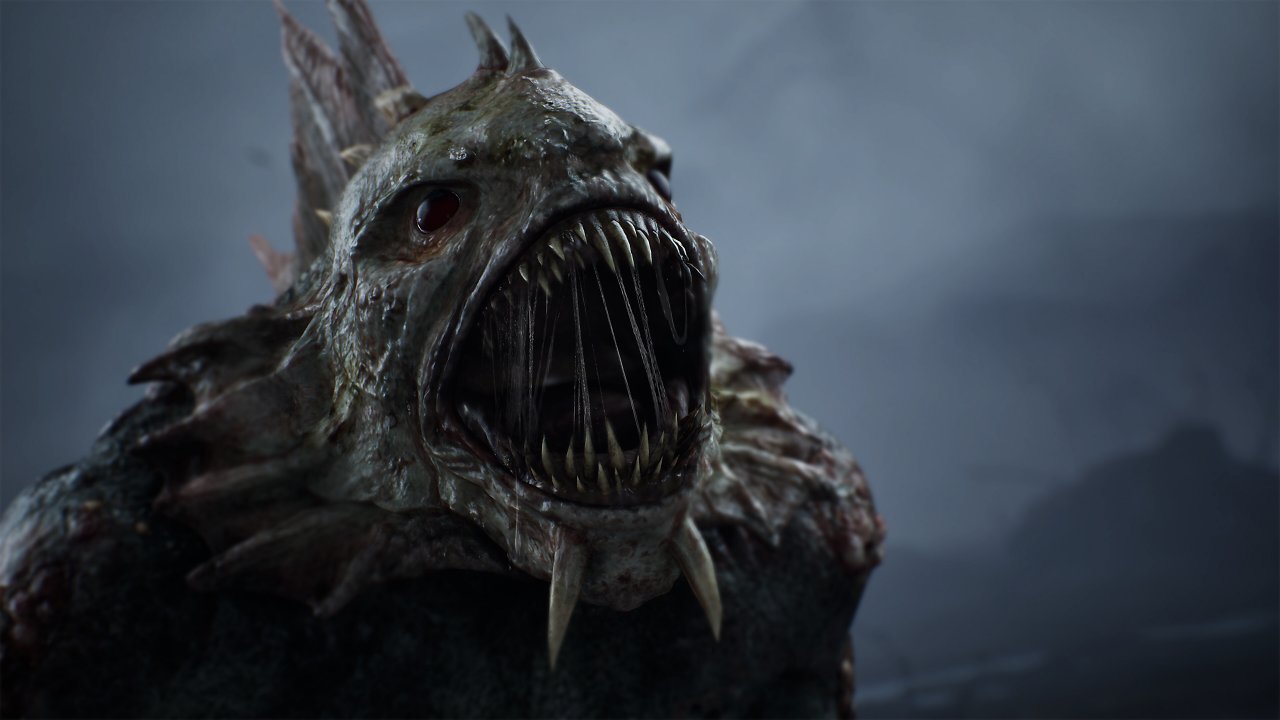 Ein Monster schreit mit weit aufgerissenem Maul