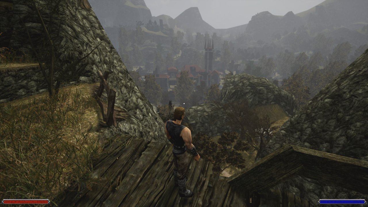Ausblick auf das alte Lager in der Fanumsetzung von Gothic 1 in der Unreal Engine