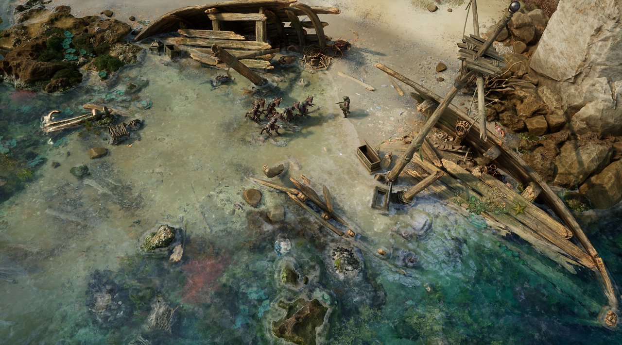 Ein Schiffswrack an der Küste