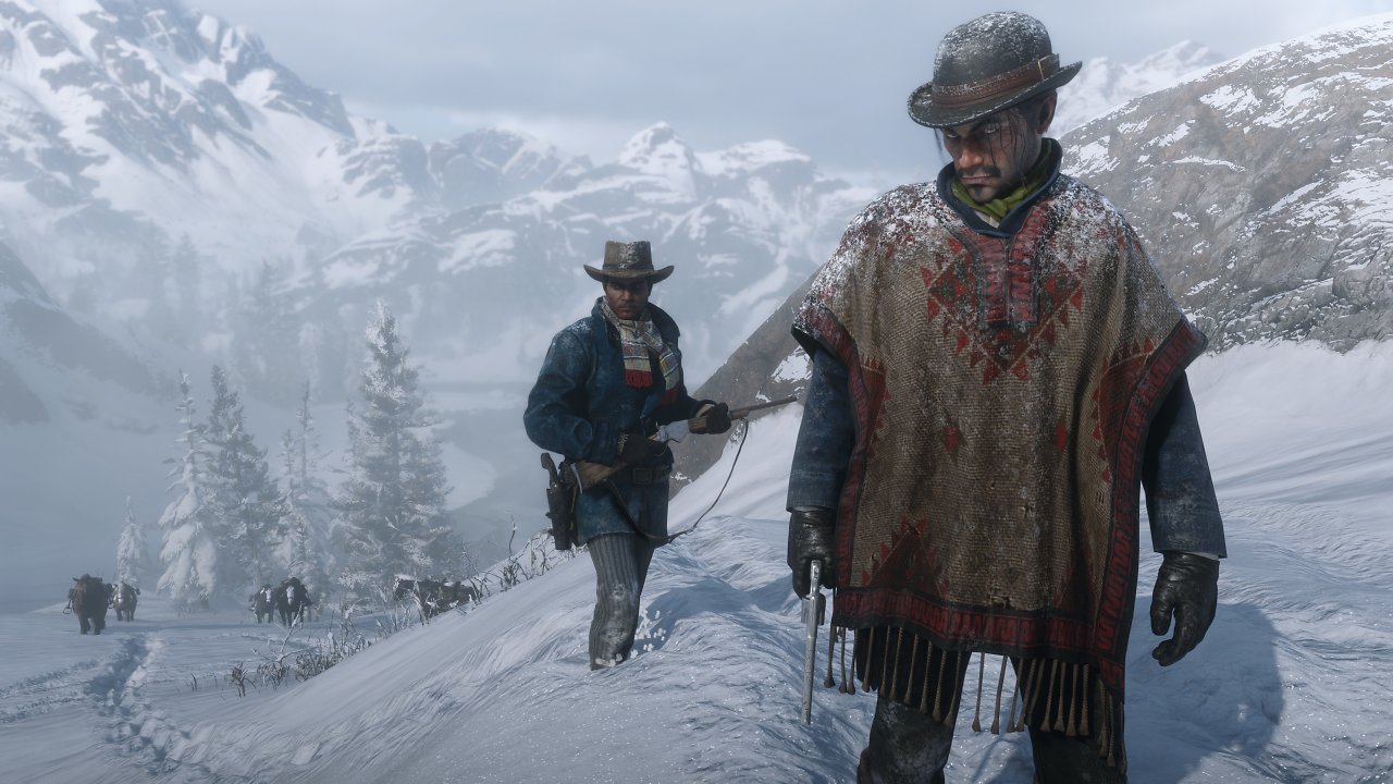 Charaktere stehen auf einem schneebedeckten Berg