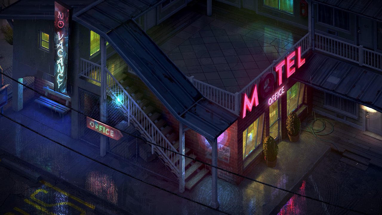 Das Motel nachts in Rue Valley.