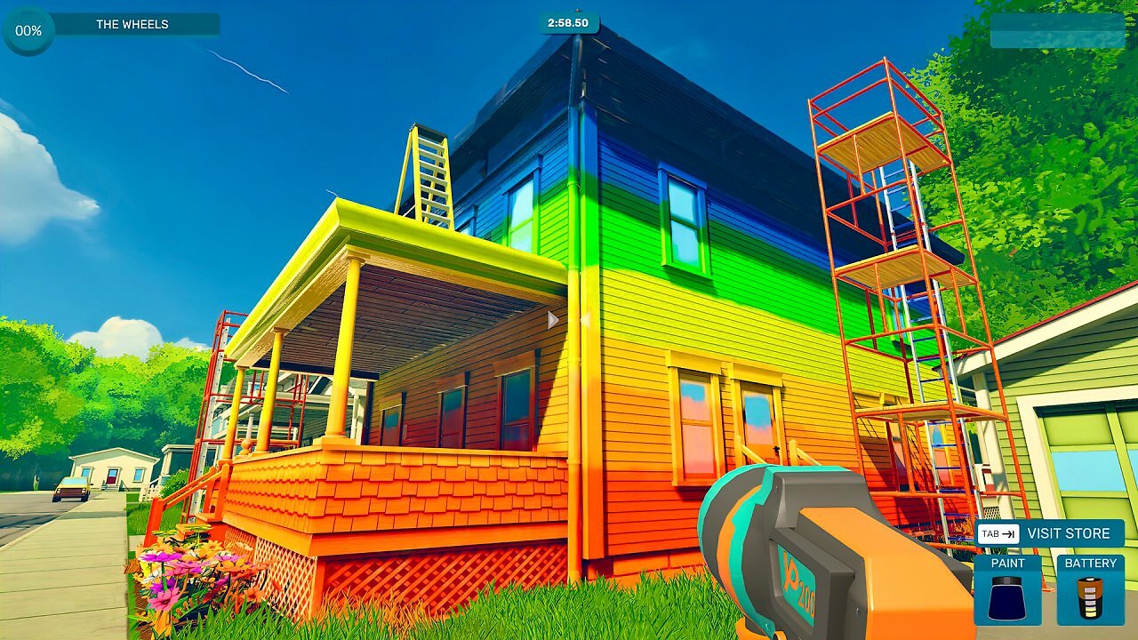 Ein Haus in Regenbogenfarben im Spray Paint Simulator