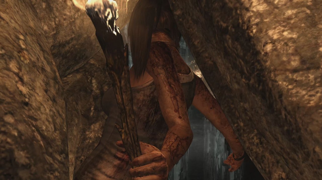 Die Durchquetsch-Sequenz in Tomb Raider 2013.