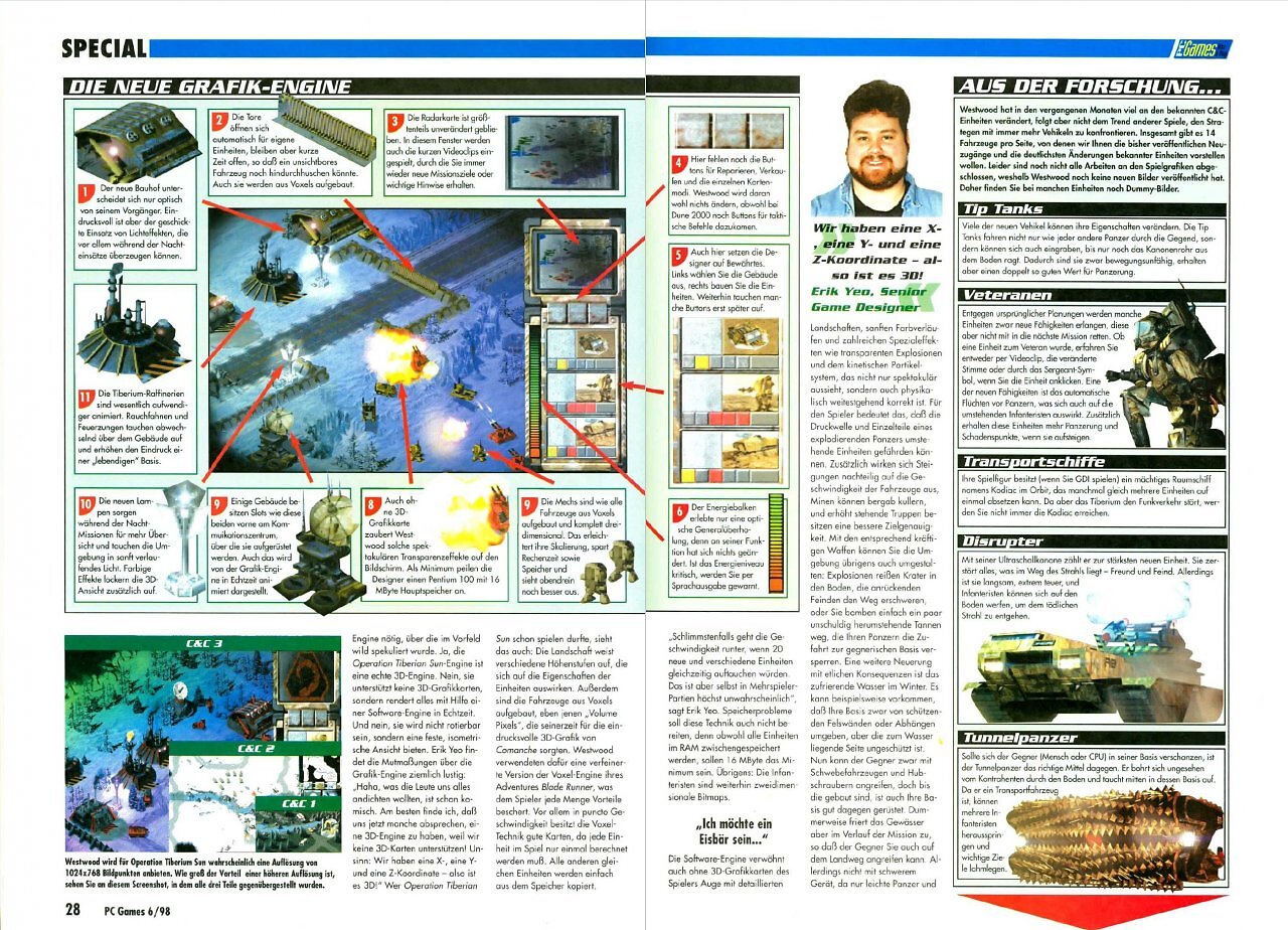 [24/02/2025] In der PC Games Ausgabe 06/1998 hat Westwood viele neue Features für Tiberian Sun versprochen.