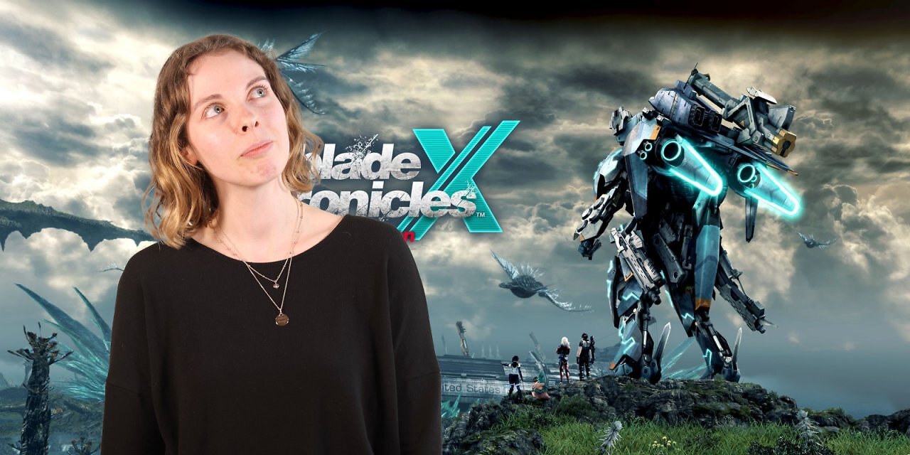 Die Autorin vor dem Key Artwork von Xenoblade Chronicles X