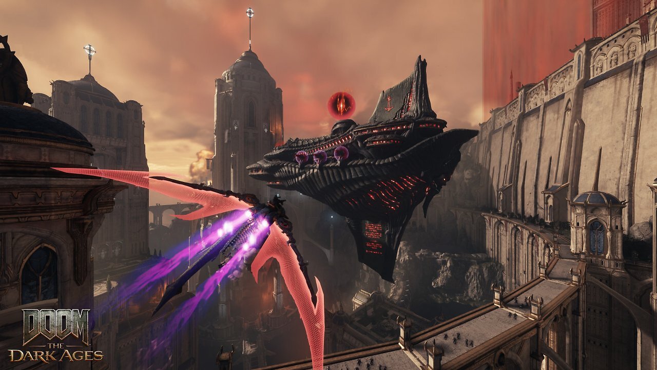 Der Cyber-Drache fliegt auf ein feindliches Schiff zu.