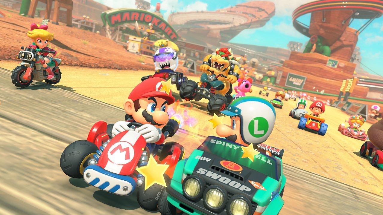 Mario liefert sich ein Kopf an Kopf Rennen mit Luigi.
