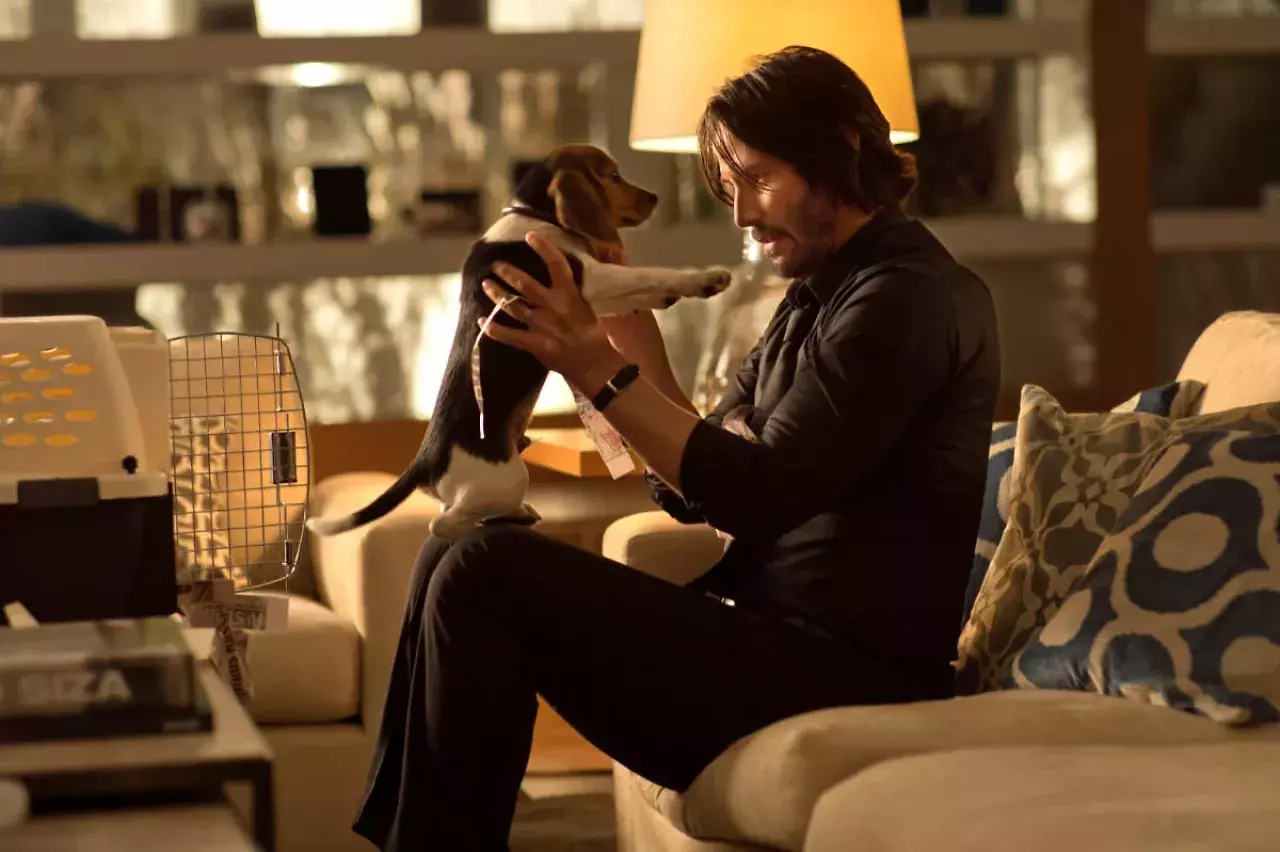 Keanu Reeves als John Wick mit Hundewelpe