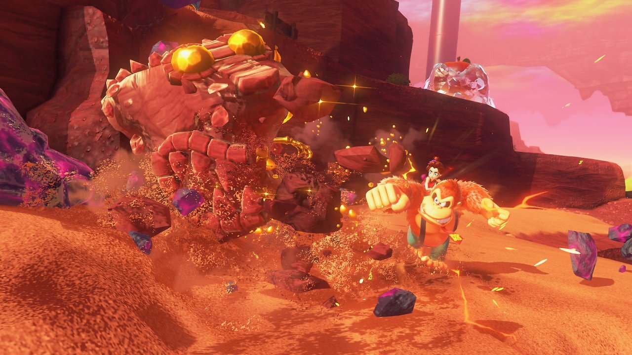 Donkey Kong im Kampf mit einem Felsmonster.