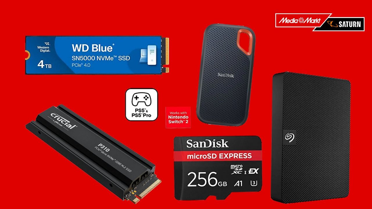 MediaMarkt leert Lager: Rabatte bis 76% auf SSDs, Festplatten & Speicherkarten von Sandisk, Samsung & Co.