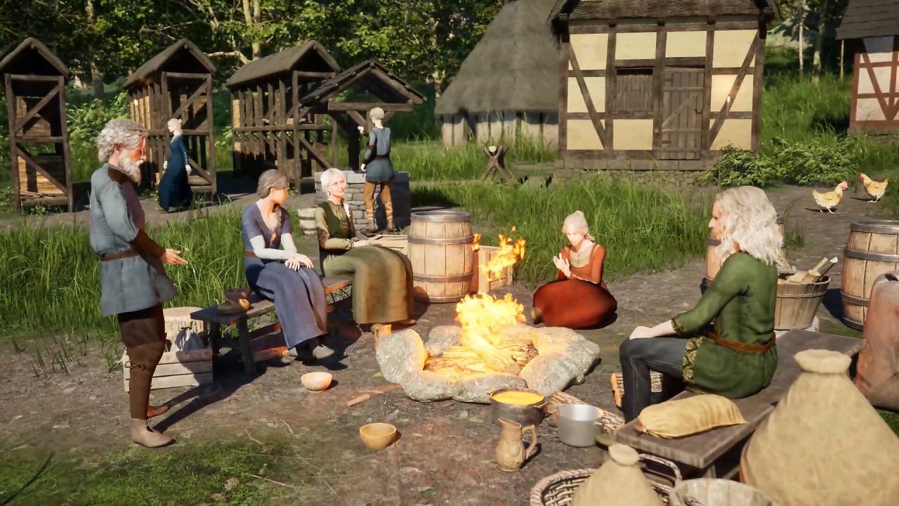 Bild aus Medieval Frontiers zeigt Charaktere am Lagerfeuer