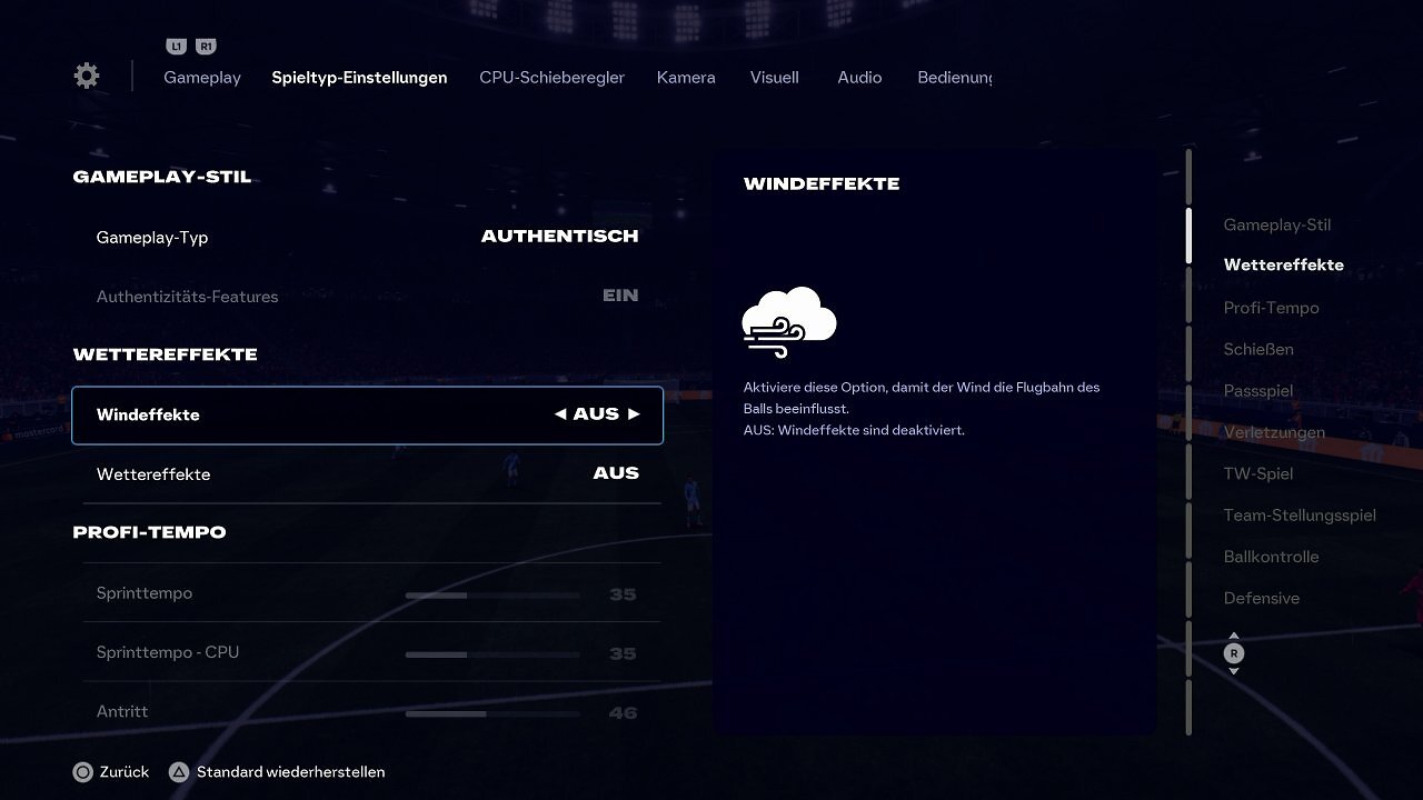 [19/09/2025] Neben Wetter und Wind bieten die Einstellungen des Authentic-Modus viele Einstellungsmöglichkeiten.