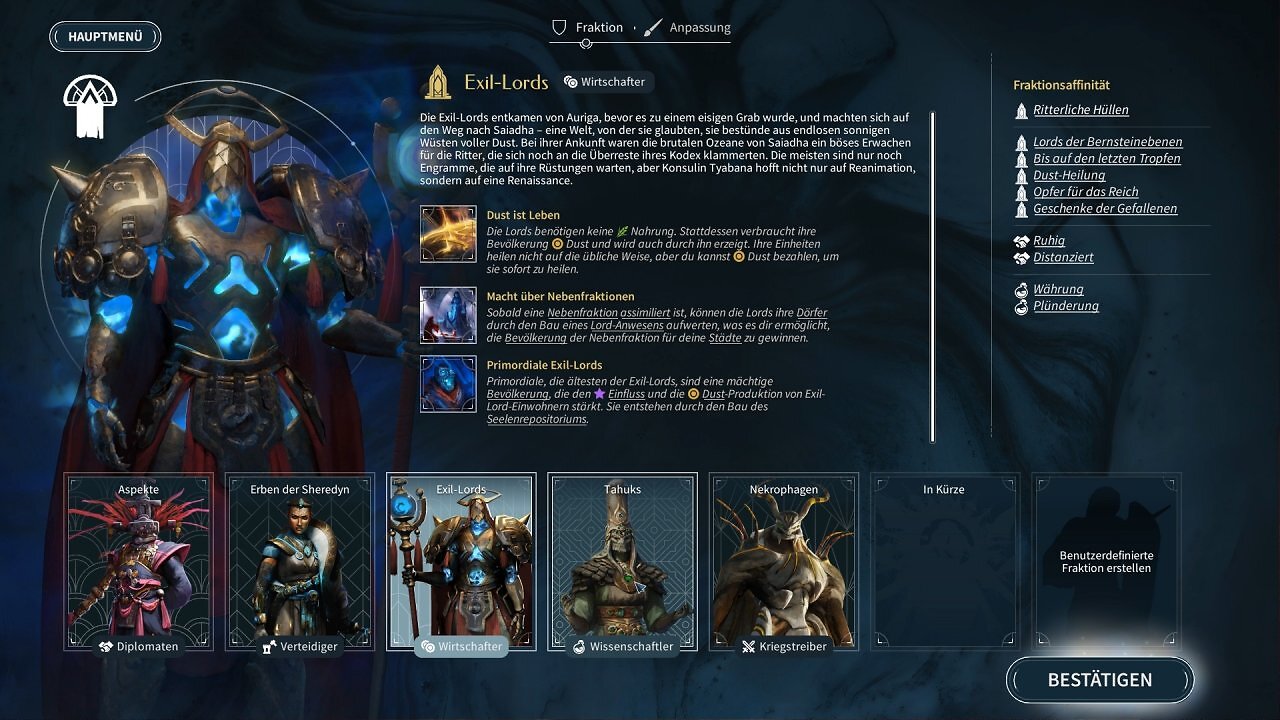 Exil-Lords pfeifen auf Nahrung, sie regeln ihre Angelegenheiten mit Dust.