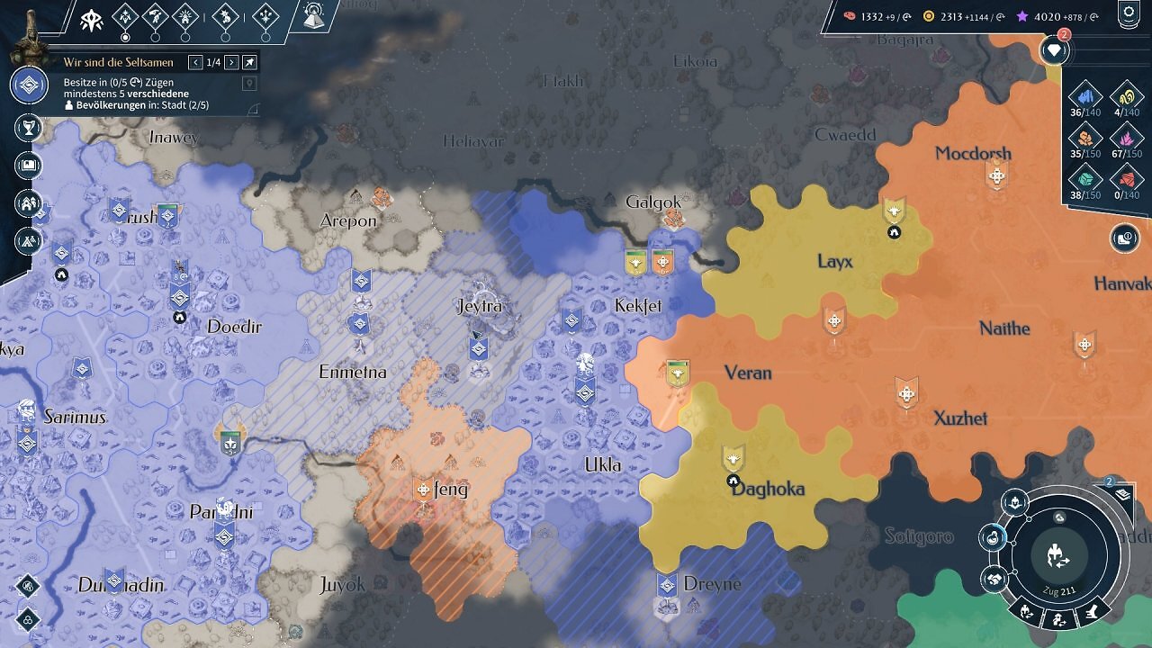 [26/09/2025] Die Map ist fest in Gebiete unterteilt. Wie in Humankind könnt ihr sie mit Lagern besetzen, die man dann später noch angliedern oder in Städte umwandeln kann.
