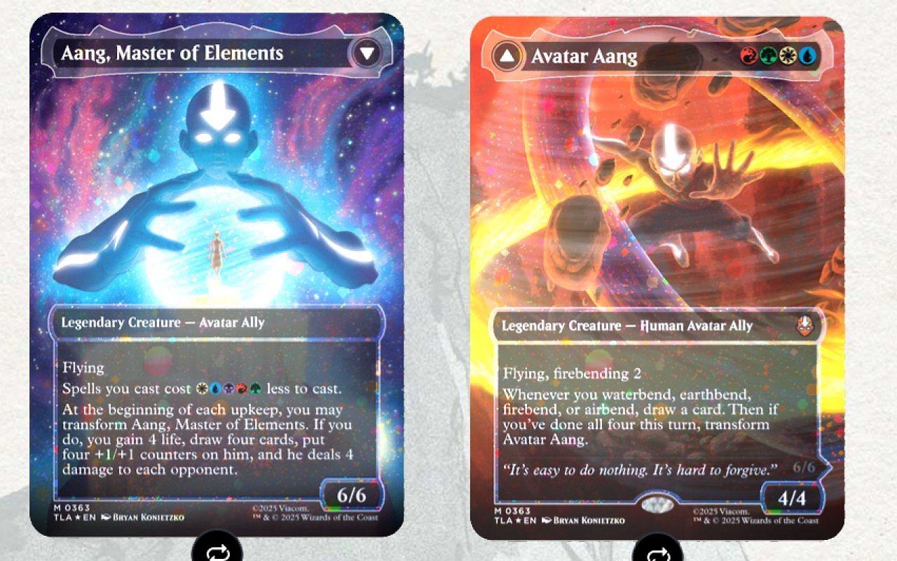 [09/09/2025] Von der Kindheitserinnerung zum Sammelstück: Die doppelseitige Holo-Karte von Aang bringt die Magie von Avatar direkt ins Magic-Universum.