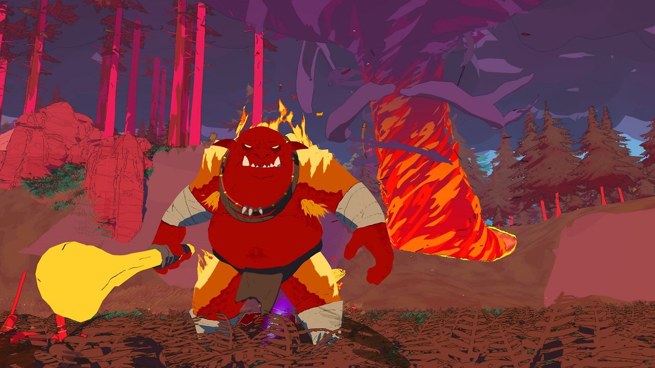Roter Feuer-Troll mit einer Keule in der Hand