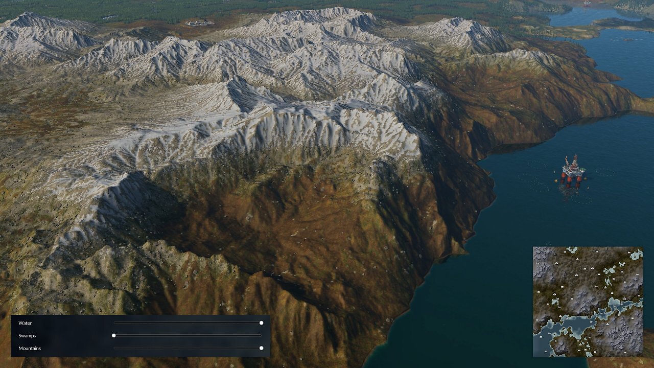 [03/09/2025] Über Schieberegler legen wir bei der Kartengenerierung fest, wie stark Berge, Sümpfe und Wasser auf der Map ausgeprägt sein sollen.