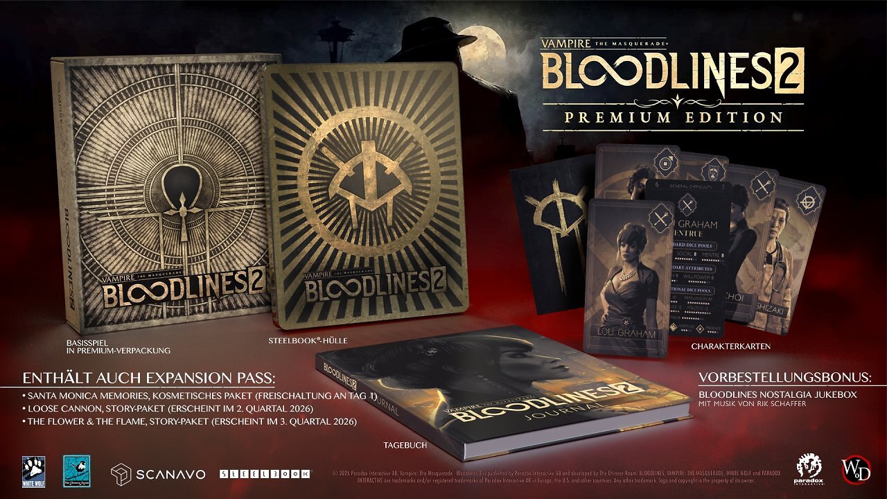 [18/09/2025] Die limitierte Premium Edition von Bloodlines 2 enthält neben diversen Goodies auch den Season Pass.