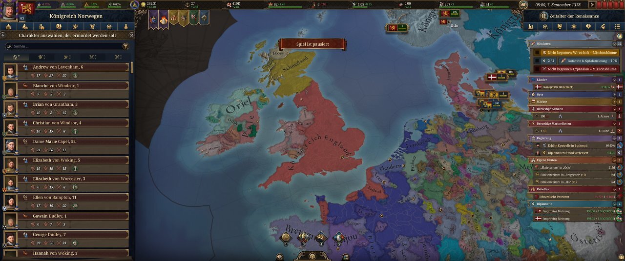Die Spieloberfläche von Europa Universalis 5: Eine farbige Landkarte mit unzähligen Menüs.