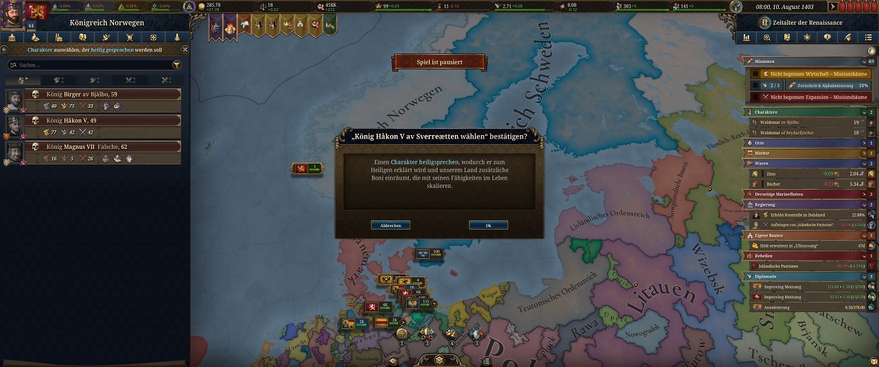 Die Spieloberfläche von Europa Universalis 5: Eine farbige Landkarte mit unzähligen Menüs.