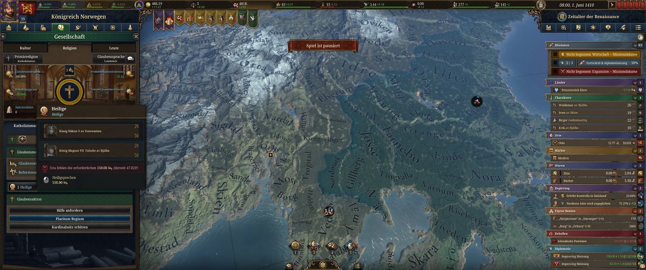 Die Spieloberfläche von Europa Universalis 5: Eine farbige Landkarte mit unzähligen Menüs.