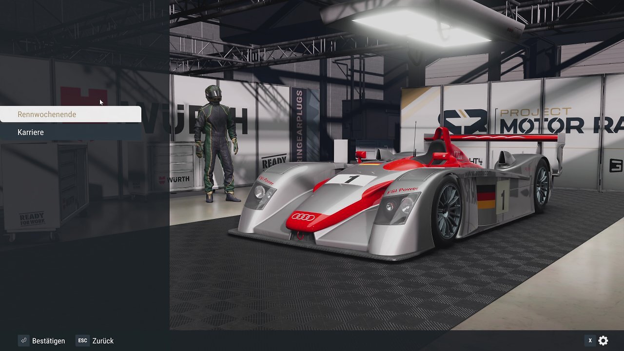 [25/11/2025] Das Hauptmenü wirkt zwar aufgeräumt, aber noch etwas blass. Ein weiteres Zeichen, das Project Motor Racing noch ein wenig mehr Entwicklungszeit gebraucht hätte.