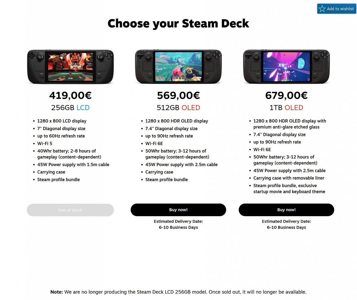 [21/12/2025] Im englischen Store schreibt Valve offiziell, dass das Steam Deck LCD 256 GB eingestellt wird.