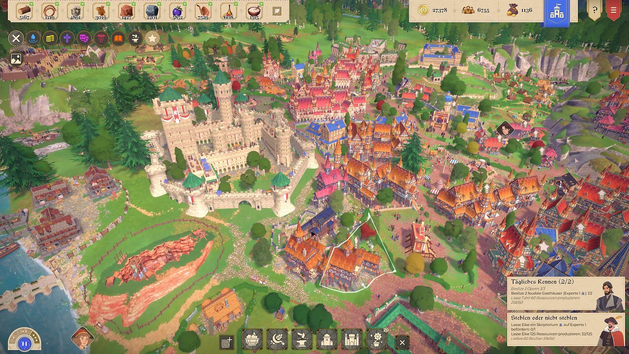 Im Spielverlauf schalten wir mehrere Prunkbauten wie die Burg frei. Die machen sich nicht nur sehr hübsch in unserer Stadt, sie geben uns auch nützliche Vorteile.