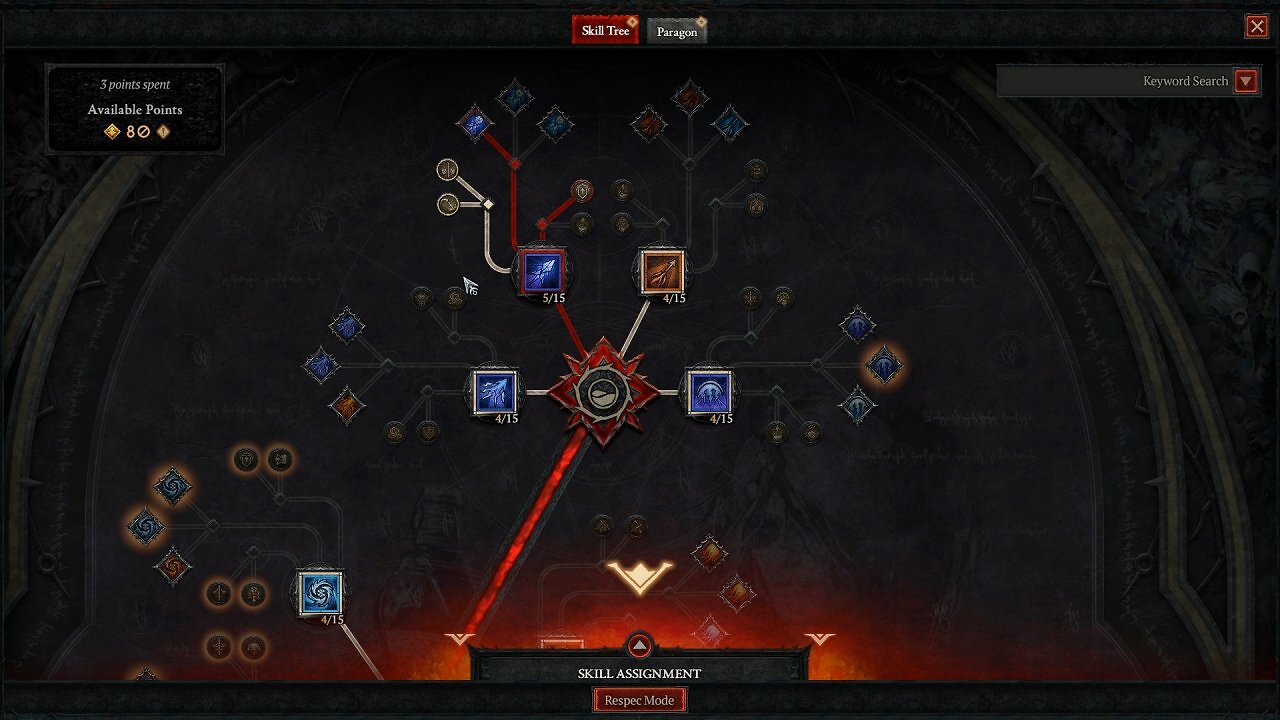 [21/04/2026] Auch alle anderen Klassen bekommen überarbeitete Talentbäume verpasst. Im Bild ist der Skilltree des Zauberers zu sehen.