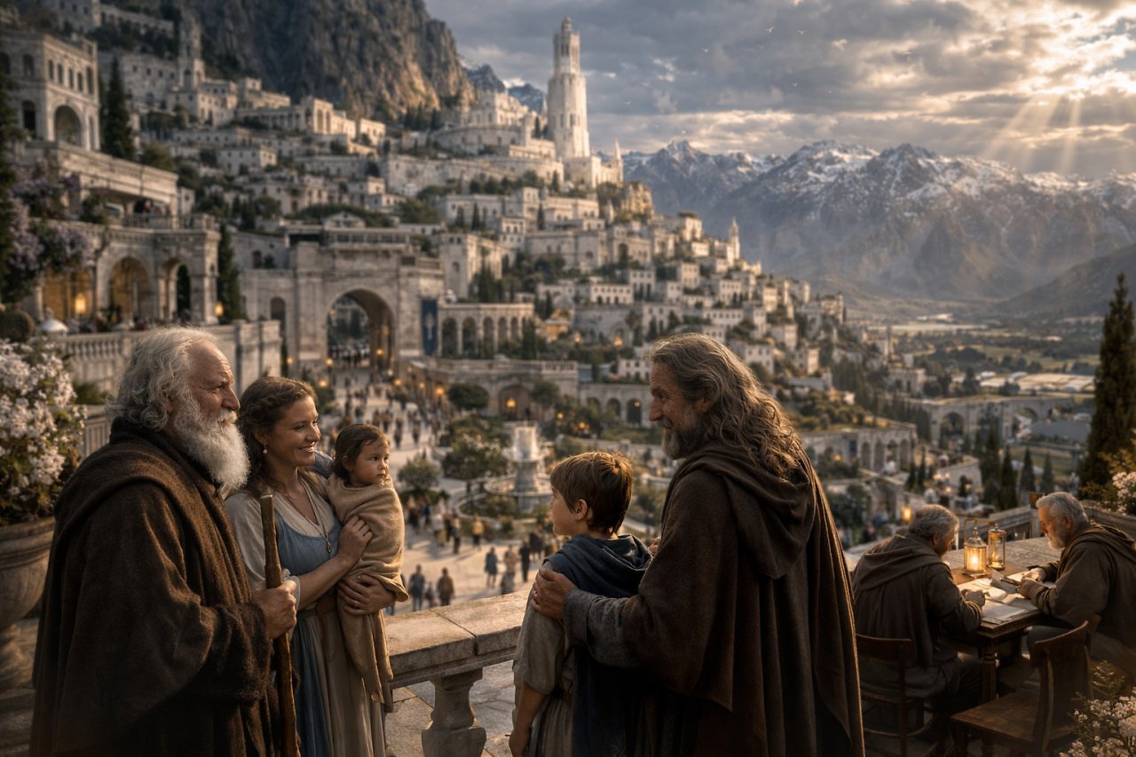 [08/04/2026] Gondor in Friedenszeiten wäre ein schönes Setting gewesen. So stellt sich übrigens die KI den Frieden in Minas Tirith vor.