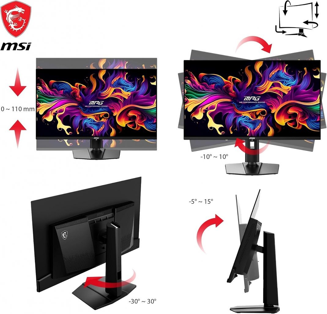 [28/05/2026] Der Monitor ist höhenverstellbar und lässt sich in alle Richtungen neigen.