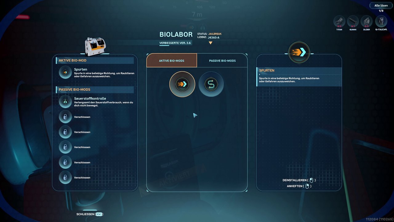 [13/05/2026] Mit den neuen Bio-Mods verpasst ihr euch passive und aktive Verbesserungen, um z.B. einen kurzen Unterwassersprint auszuführen.