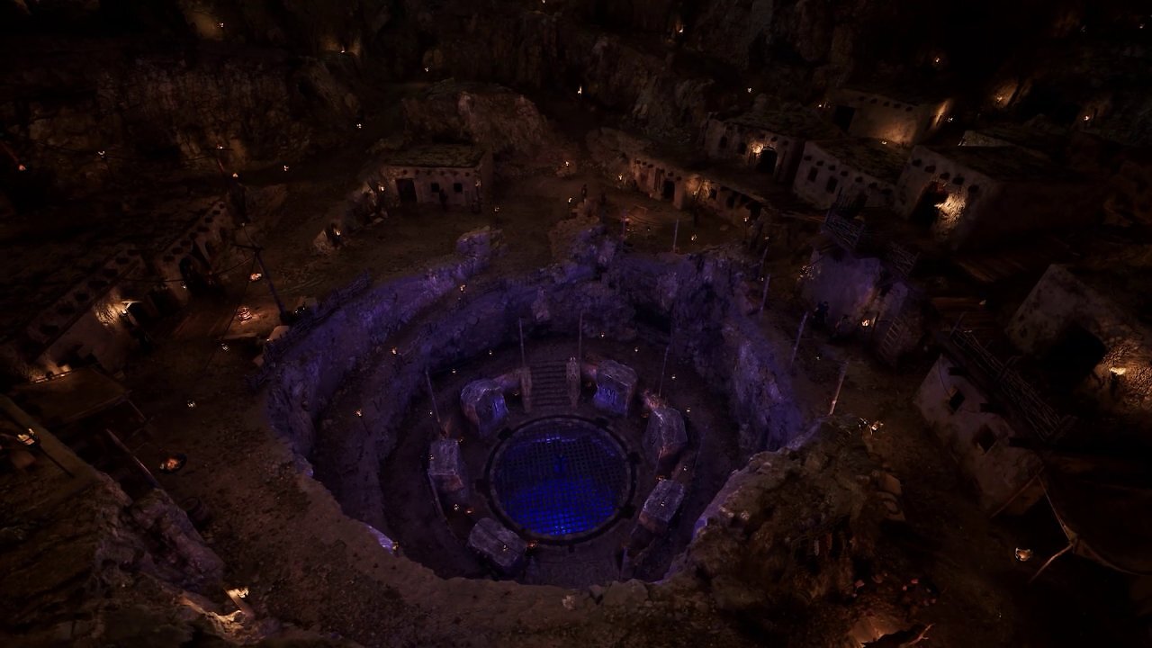 [02/06/2026] Im Zentrum der Wohnhöhle des Neuen Lagers befindet sich der Erzhaufen, mit dessen Hilfe die Wassermagier die Barriere um das Minental zerstören wollen.