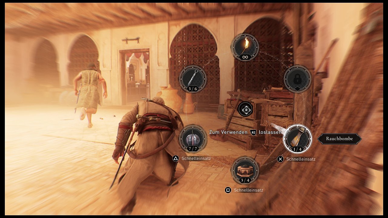 [23/07/2026] Rauchbomben gehören, wie hier in Assassin's Creed: Mirage, fest zur Ausstattung eines Assassinen dazu. Das könnte man in der Frühen Neuzeit aber auch als Hexerei ansehen.