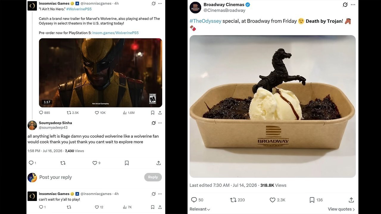 [21/07/2026] Ein Twitter-Account hyped plötzlich The Odyssey, später ist er gehpyed von Sonys Wolverine-Trailer vor dem Film. Youtuber 