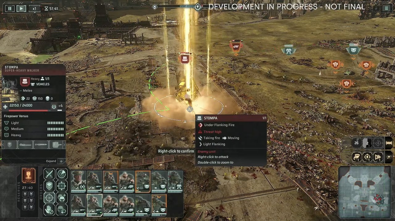 [24/07/2026] Der orbitale Lanzenangriff ist ein weiteres optisches Highlight in Total War: Warhammer 40.000. Allerdings müsst ihr den Strahl manuell über das Schlachtfeld lenken und könnt euch in dieser Zeit nicht um den Rest eurer Armee kümmern.