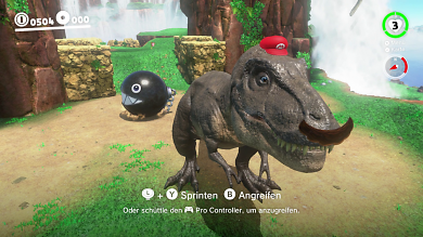 Mit Cappys Fähigkeiten kann Mario besitz von Diversen Tieren, Gegnern und Gegenständen ergreifen, unter anderem auch einem T-Rex!