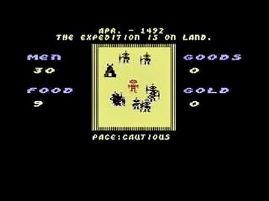 Ob man beim Erkunder fremder Dörfer friedlich oder gewalttätig agierte, blieb dem Spieler überlassen. (C64)