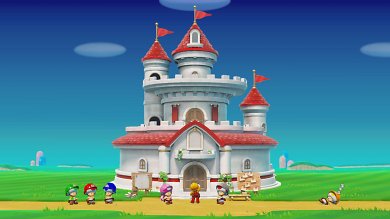 ... das aus unbekannten Gründen zerstörte Schloss von Peach mit gesammelten Münzen wieder aufzubauen.