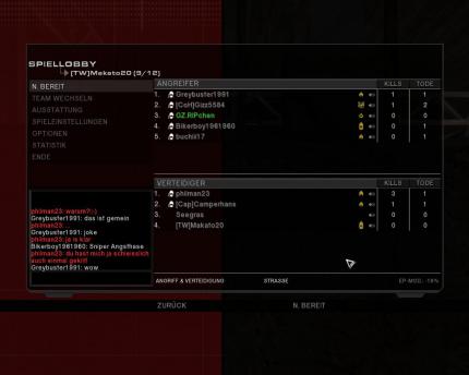 Tristes Menü eines Online-Matches