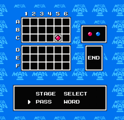 So sieht die Passwort-Eingabe bei Mega Man 3 aus