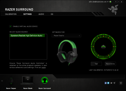 Surroundoptionen für Kopfhörer bei der Razer-Software