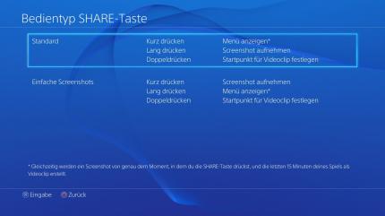 Mit der Share-Taste lassen sich Screenshots und Videos aufnehmen und ein Livestreamstarten.