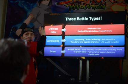 CyberConnect 2 CEO Hiroshi Matsuyama führt Naruto Shippuden: Ultimate Ninja Storm Revolution im Naruto-Cosplay vor