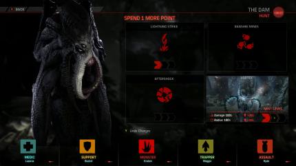 Das Monster kann zwischen vier Skills wählen und sie verbessern.