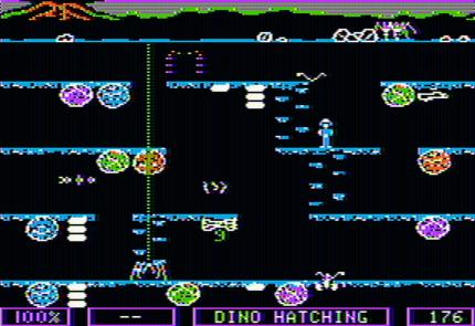 Frühes Zeitreisen-Spiel: In Dino Eggs von 1983 muss 'Time Master Tim' Dino-Eier retten, damit die Rieseneidechsen nicht frühzeitig aussterben.