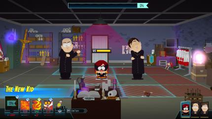 In der Kirche von South Park kämpfen wir gegen zwei pädophile Priester. Nicht unbedingt geschmackvoll, aber typisch.