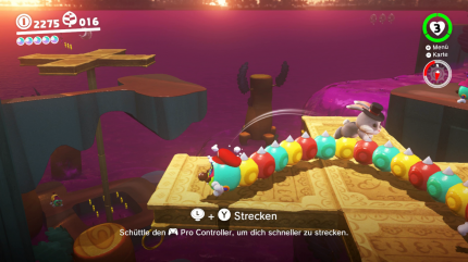 Verlorenes Land - 13. Mond: Ganz schön flink, diese kleinen Nager! Wiggler-Mario steht dem aber in nichts nach und macht es euch besonders leicht, den Hasen einzufangen.