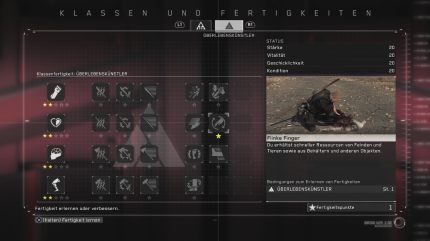 In einem übersichtlichen Skill Tree verbessern wir unsere Statuswerte und lernen neue Kampfmanöver.