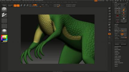 In dem Spezialprogramm ZBrush lassen sich auf einem 3D-Modell die gewünschten Texturen regelrecht aufmalen. Da hält selbst Maya nicht mit.
